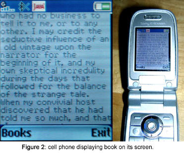 Figure 2: cell phone displaying book on its screen.