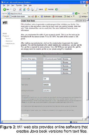 Figure 3: t41 web site provides online software that creates Java book versions from text files.